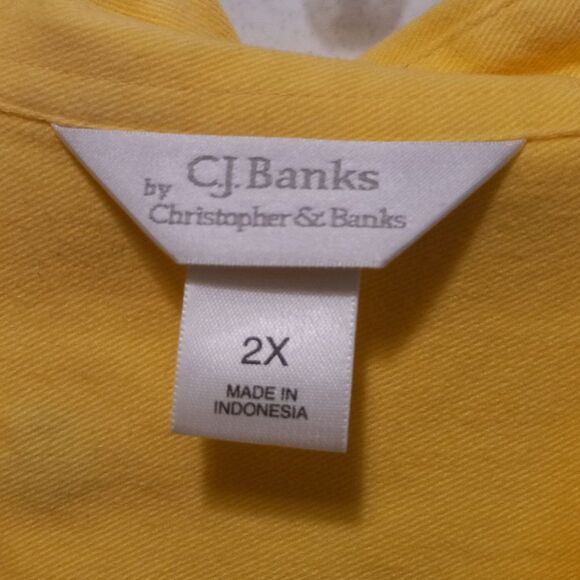 CJ Banks Yellow Snail button down Top - Picture 2 of 8